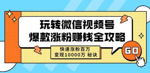 玩转微信视频号爆款涨粉赚钱全攻略，快速涨粉百万变现万元秘诀-徐哥轻创网