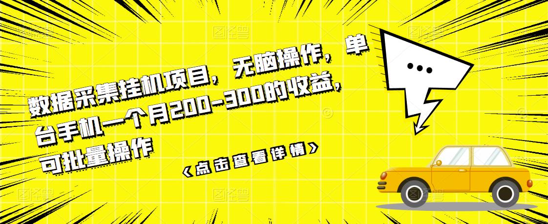 数据采集挂机项目，无脑操作，单台手机一个月200-300的收益，可批量操作-徐哥轻创网