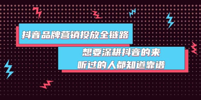 抖音品牌营销投放全链路：想要深耕抖音的来，听过的人都知道靠谱-徐哥轻创网