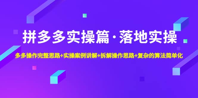 拼多多实操篇·落地实操 完整思路 实操案例 拆解操作思路 复杂的算法简单化-徐哥轻创网