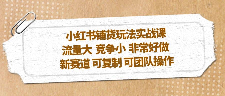 小红书铺货玩法实战课，流量大 竞争小 非常好做 新赛道 可复制 可团队操作-徐哥轻创网