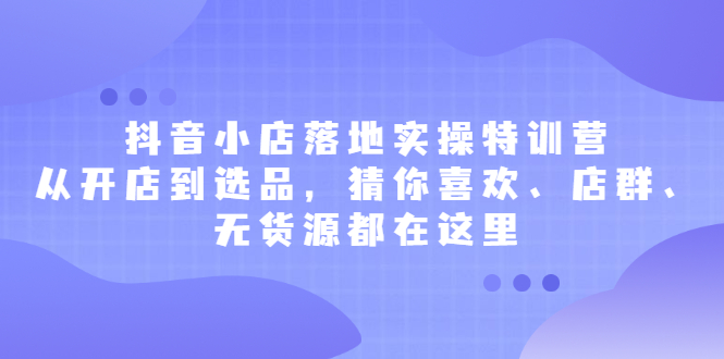 抖音小店落地实操特训营，从开店到选品，猜你喜欢、店群、无货源都在这里-徐哥轻创网