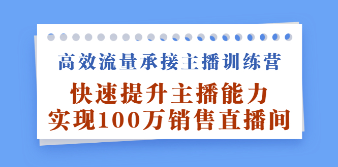 高效流量承接主播训练营：快速提升主播能力,实现100万销售直播间-徐哥轻创网