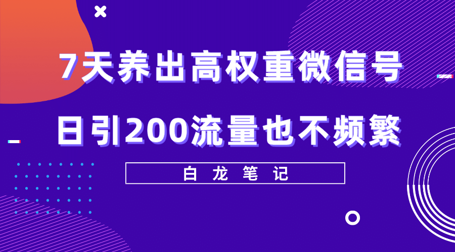 7天养出高权重微信号，日引200流量也不频繁，方法价值3680元-徐哥轻创网