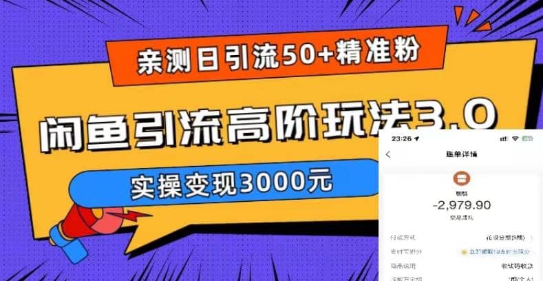 实测日引50 精准粉，闲鱼引流高阶玩法3.0，实操变现3000元-徐哥轻创网