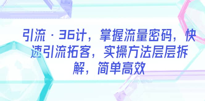 引流·36计，掌握流量密码，快速引流拓客，实操方法层层拆解，简单高效-徐哥轻创网