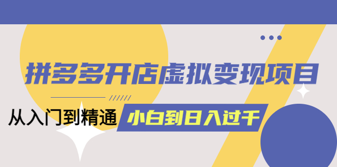 拼多多开店虚拟变现项目：入门到精通 从小白到日入1000（完整版）6月13更新-徐哥轻创网