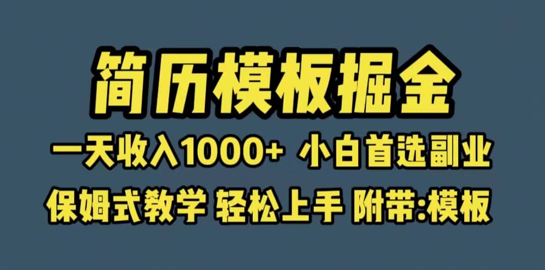 靠简历模板赛道掘金，一天收入1000 小白首选副业，保姆式教学（教程 模板）-徐哥轻创网