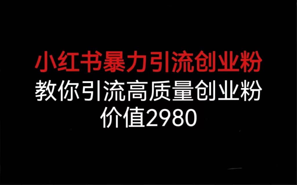 小红书暴力引流创业粉，教你引流高质量创业粉，价值2980-徐哥轻创网