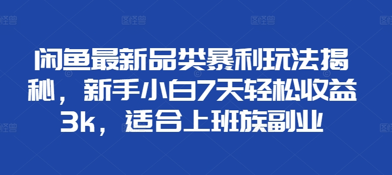 闲鱼最新品类暴利玩法揭秘，新手小白7天轻松赚3000+，适合上班族副业-徐哥轻创网