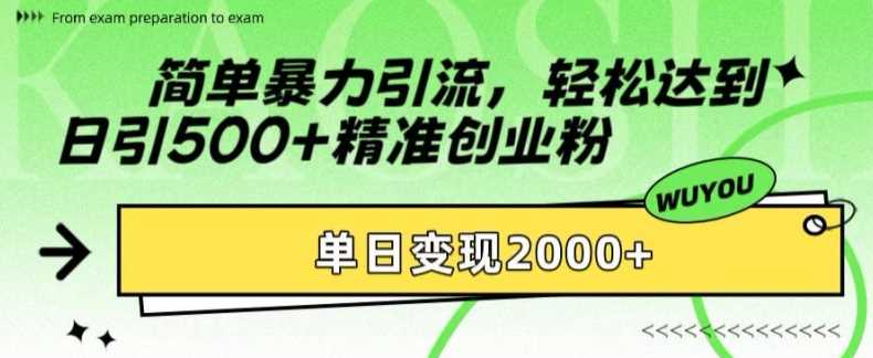 简单暴力引流轻松达到日引500+精准创业粉，单日变现2k【揭秘】-徐哥轻创网