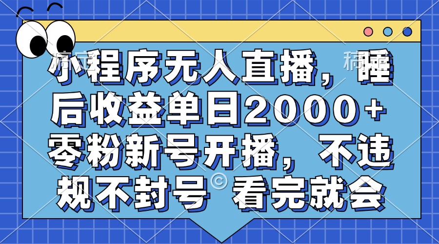 小程序无人直播，睡后收益单日2000+ 零粉新号开播，不违规不封号 看完就会-徐哥轻创网