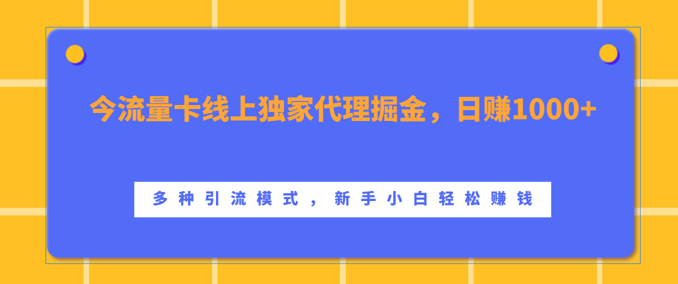 流量卡线上独家代理掘金，日赚1000+ ，多种引流模式，新手小白轻松赚钱-徐哥轻创网