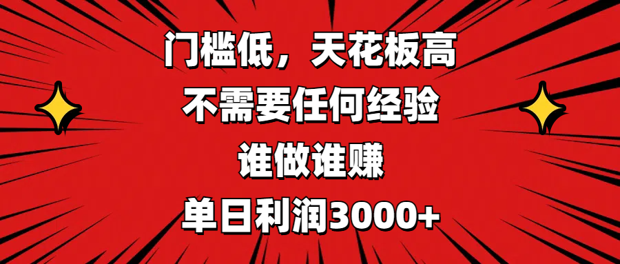 门槛低，收益高，不需要任何经验，谁做谁赚，单日利润3000+-徐哥轻创网