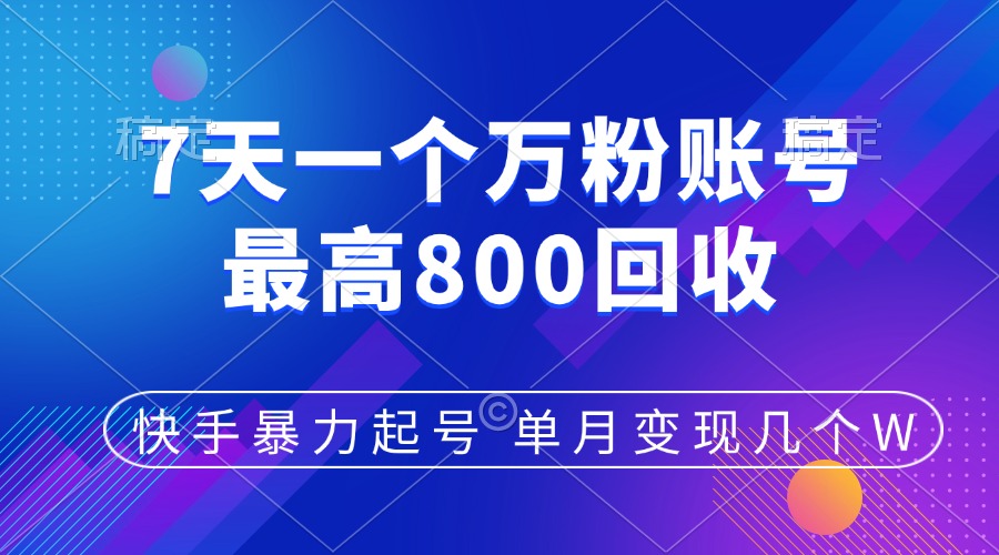 快手暴力起号，7天涨万粉，小白当天起号，多种变现方式，账号包回收，单月变现几个W-徐哥轻创网