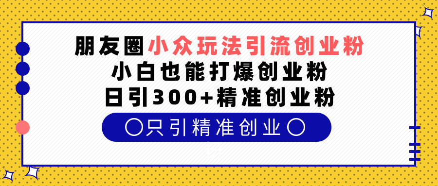 朋友圈小众玩法引流创业粉，小白也能打爆创业粉，日引300+精准创业粉-徐哥轻创网