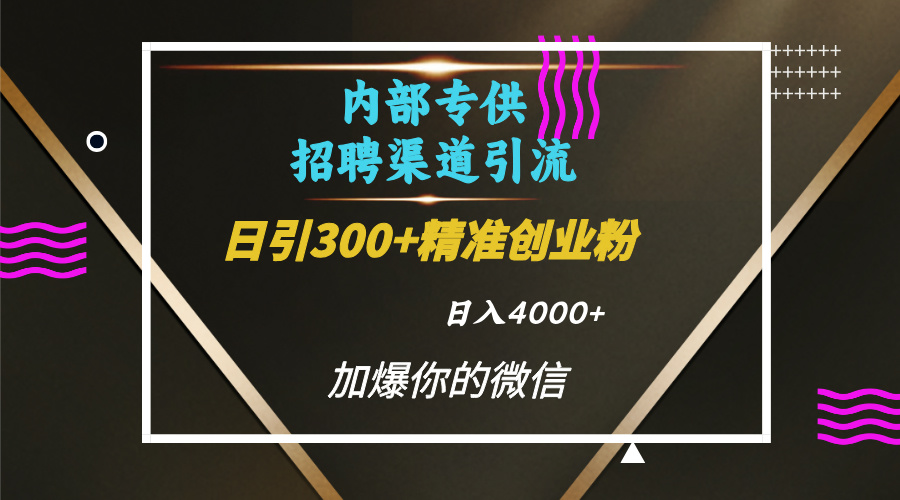 内部招聘引流技术，很实用的引流方法，流量巨大小白轻松上手日引300+精准创业粉，单日可变现4000+-徐哥轻创网