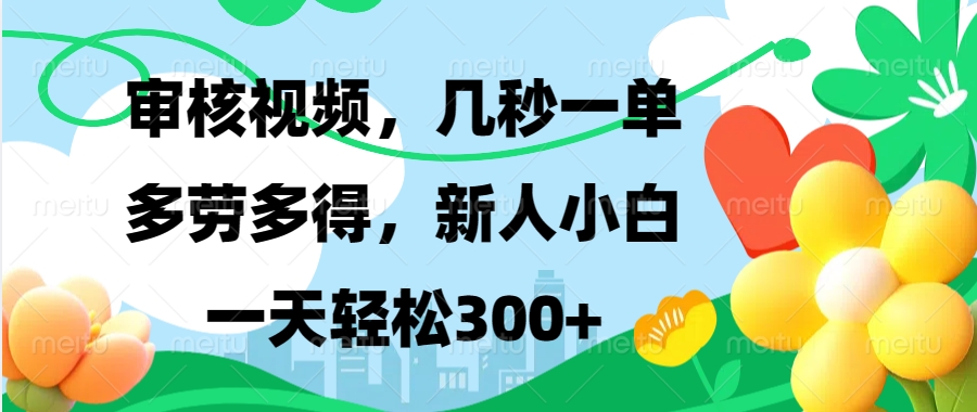 审核视频，几秒一单，多劳多得，新人小白一天轻松300+-徐哥轻创网