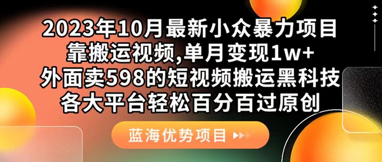 外面卖598的10月最新短视频搬运黑科技，各大平台百分百过原创 靠搬运月入1w-徐哥轻创网